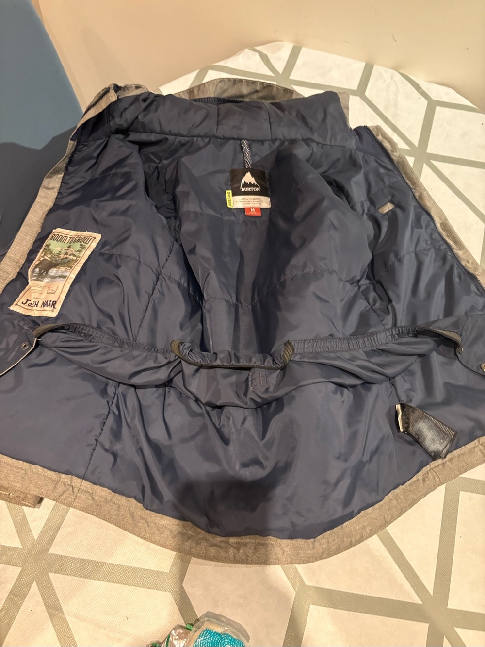 Burton Kids Hooded Puffer Jacket in Olive Green with Orange Accents - Picture 6 of 6